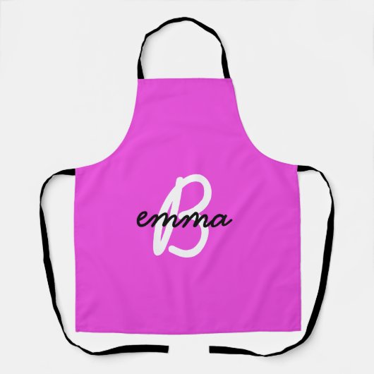 Tablier Nom rose chaud | Neon de monogramme initial modern (Recto)