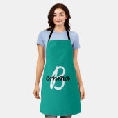 Tablier Nom turquoise | Moderne Cyan tendance Initial Gree (Porté)