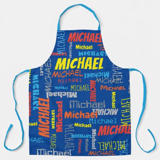 Tablier Nom typographique jaune gris orange bleu (Recto)