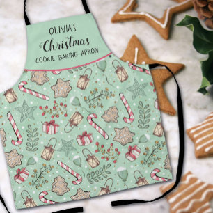 Tablier Nom vert de cuisson de biscuits de Noël
