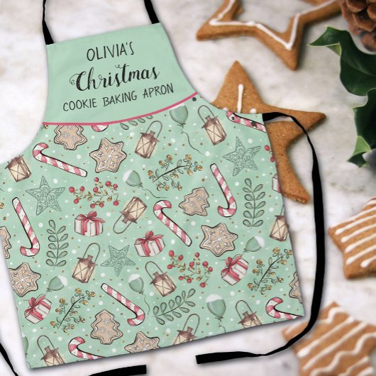 Tablier Nom vert de cuisson de biscuits de Noël