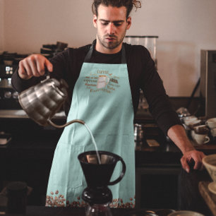 Tablier Noms de café Aqua Personnalisé Barista Apron