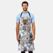 Tablier nostalgique indigo blush floral salon monogramme (Porté)