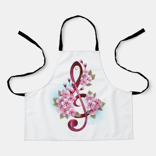 Tablier notes de clé de sol musicales avec fleurs de Sakur (Recto)