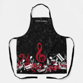 Tablier Notes de musique brouillée gris rouge et blanc sur (Recto)