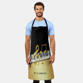 Tablier Notes de musique moderne Black Gold, Touches de pi (Porté)
