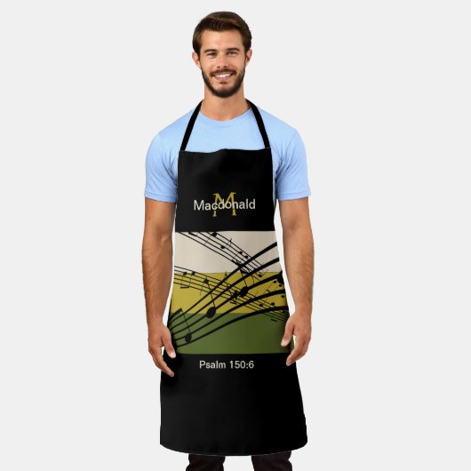 Tablier Notes musicales des nuances neutres | Monogramme p (Porté)