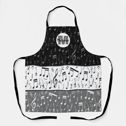 Tablier Notes musicales en gris noir blanc Apron (Recto)