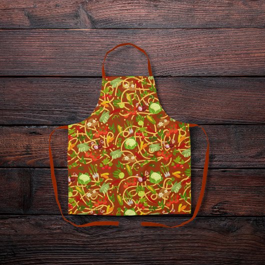 Tablier Nouilles et légumes colorés brun rouge