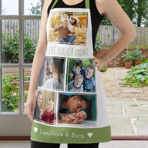Tablier Nous Aimons Grand-Mère Petits-Enfants 5 Photo Vert