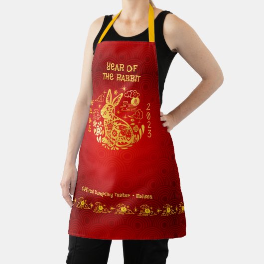 Tablier Nouvel An chinois 2023 Rabbit Gold Foil Cercles ro (Insitu)