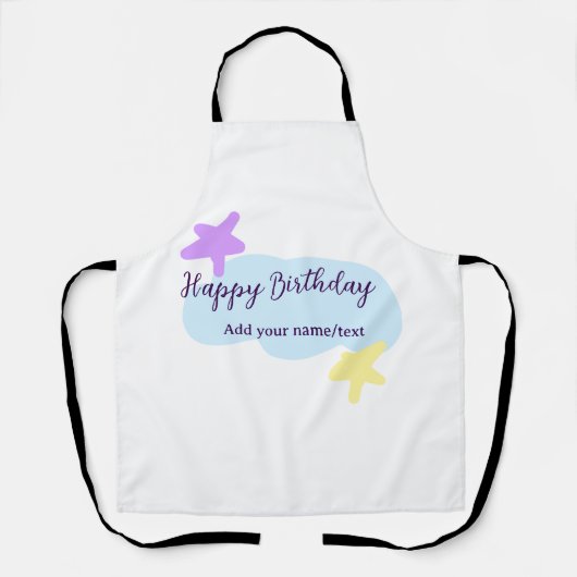 Tablier Nuages bleus pastel étoiles violet joyeux annivers (Recto)