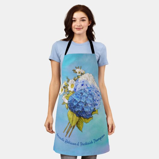 Tablier Nuances d'aquarelle bleue Hydrangeas (Porté)