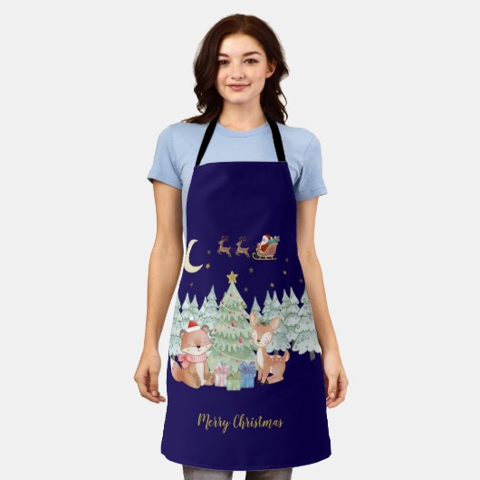 Tablier Nuit de Noël magique dans la forêt d'hiver (Porté)
