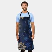 Tablier Nuit d'hiver : Blue Snowflake Motif. (Porté)