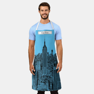 Tablier NYC Skyline ESB Top of the Rock Etched Blue BG