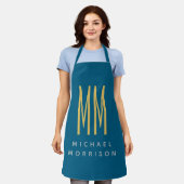Tablier Ocean Blue Gold Monogramme Lettres initiales Nom (Porté)