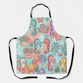 Tablier Océan Cheval Marin Pastel - Motif Corail M