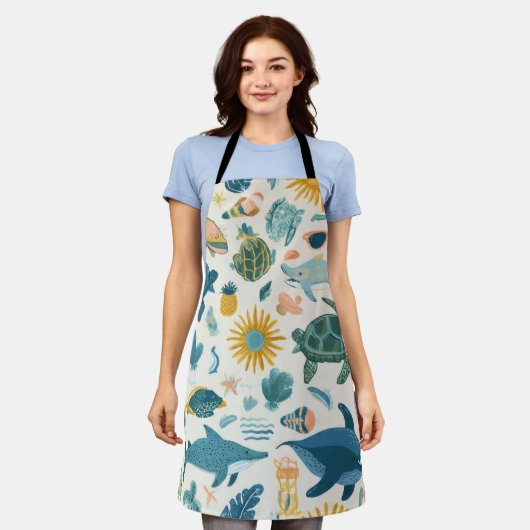 Tablier Ocean Waves All-Over Print Apron Gift (Porté)