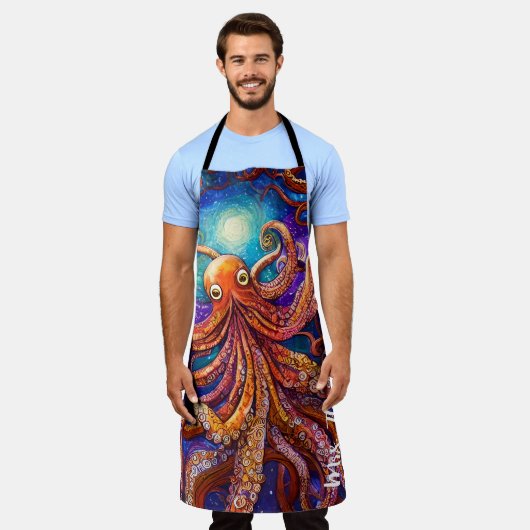 Tablier Octopus couleur Whimsical avec nom personnalisé (Porté)