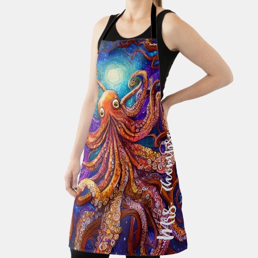 Tablier Octopus couleur Whimsical avec nom personnalisé (Insitu)