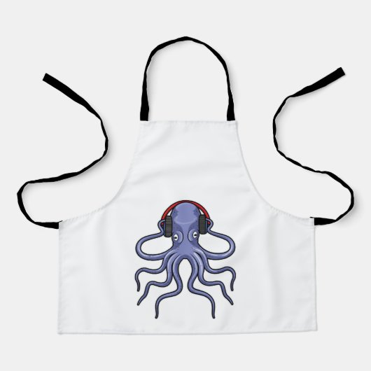 Tablier Octopus en musique avec casque (Recto)