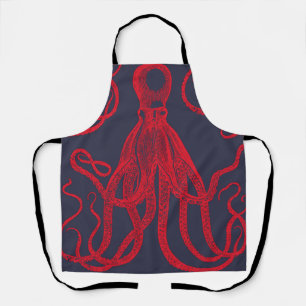 Tablier Octopus rouge antique en bleu