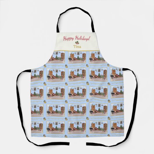 Tablier Ode à la noix de cabot bleu scène ivoire Accent iv (Recto)