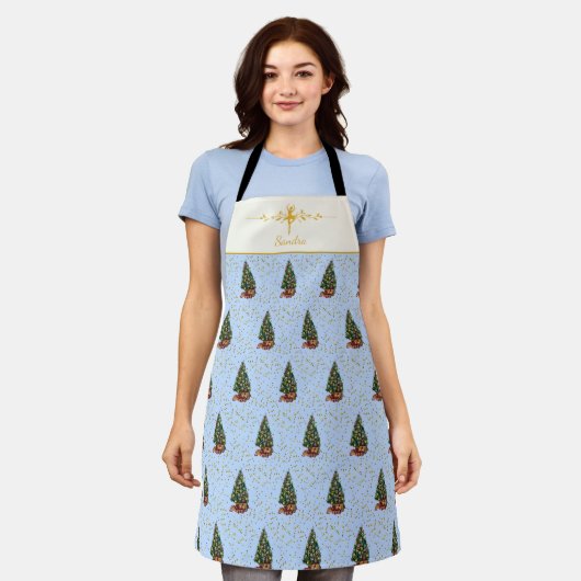 Tablier Ode au Casse-Noisette Arbre Bleu Accent Doré (Porté)