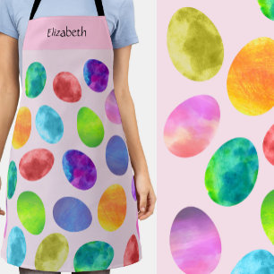 Tablier Œufs de Pâques aquarelle colorés nom personnalisé
