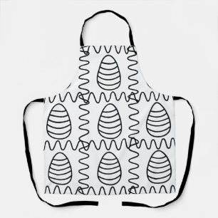 Tablier Œufs de Pâques Chevron Noir et Blanc Joyeuses Pâqu