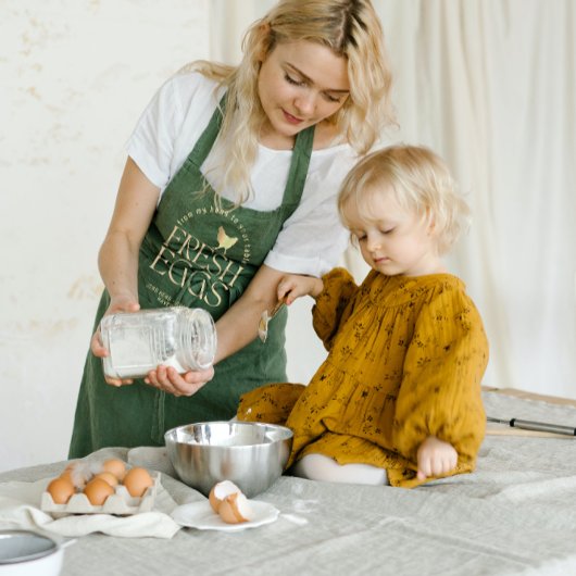 Tablier Oeufs frais verts Aire de poulet à l'or