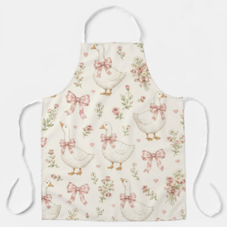 Tablier Oie Vintage et Nœud Gingham Bleu