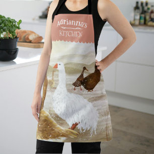 Tablier Oies de ferme, cuisine personnalisée rose argile l