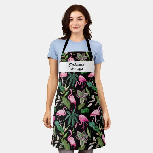 Tablier Oiseau de Flamant rose rose tropical, Ajouter un n (Porté)