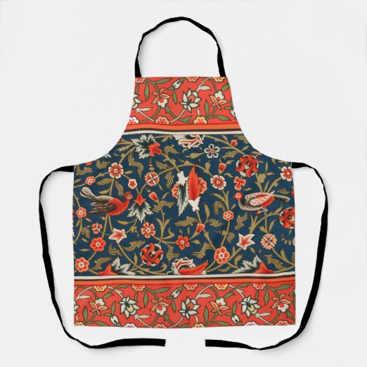 Tablier Oiseau et fleurs Perse Motif bleu rouge (Recto)