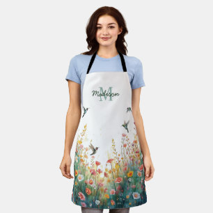 Tablier Oiseaux aquarelle de printemps Monogramme floral F