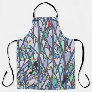 Tablier oiseaux dans le vitrail