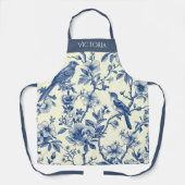 Tablier Oiseaux de Toile Bleue Personnalisé Shabby Chic (Recto)