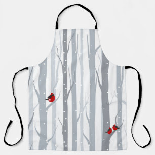 Tablier Oiseaux d'hiver : Arbres gris, Oiseaux rouges