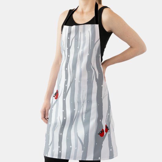 Tablier Oiseaux d'hiver : Arbres gris, Oiseaux rouges (Insitu)