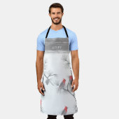 Tablier Oiseaux rouges d'hiver sur branches grises Monogra (Porté)