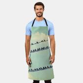 Tablier Oiseaux sur fil, ciel bleu vintage. (Porté)