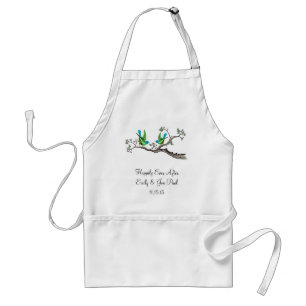 Tablier Oiseaux vintage vert pomme et aqua