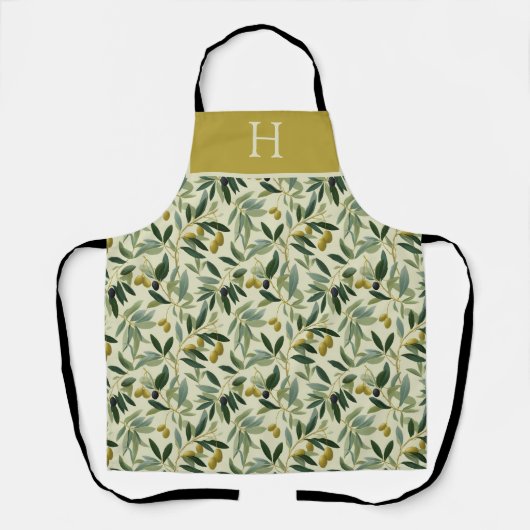 Tablier Olive Branch Monogram Initial All-Over Print Apron (Recto)