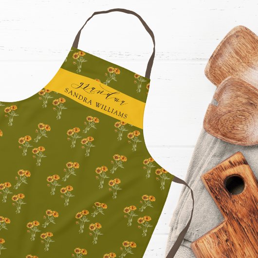 Tablier Olive Green Grandma stylish floral pattern apron