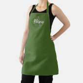 Tablier Olive vert moderne Script Monogramme Nom Femme (Insitu)