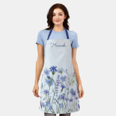 Tablier Ombre de Fleur sauvage d'aquarelle bleu monogramme (Porté)