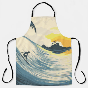 Tablier Onde tropicale et surfer au coucher du soleil