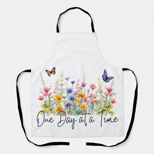 Tablier One Day at a Time Inspirational Quote Wildflowers (Recto)